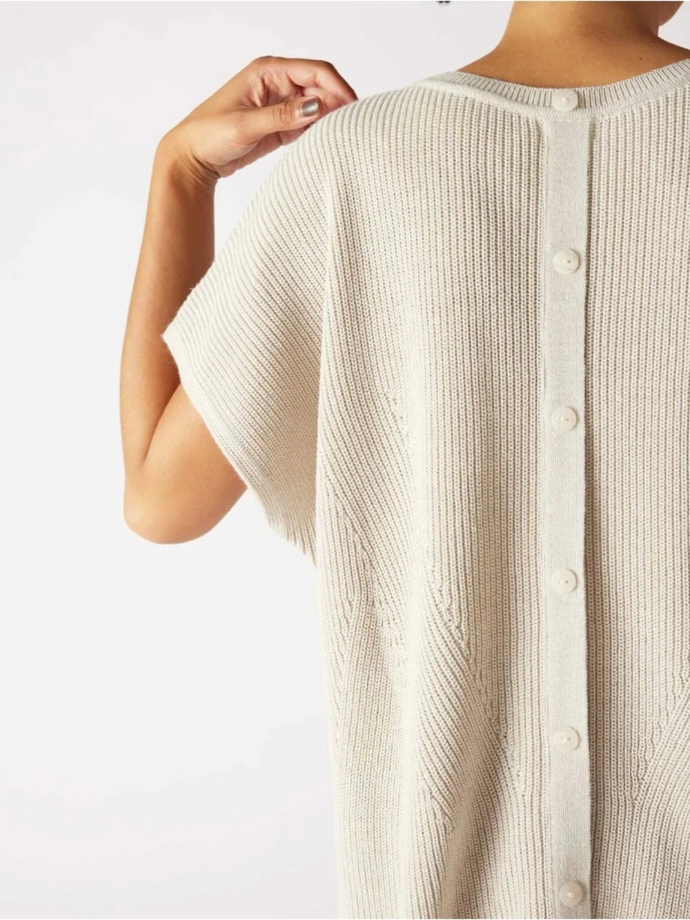 Mersea Camden Short Sleeve Drop Shoulder Sweater Relaxed Fit Beige One Size
